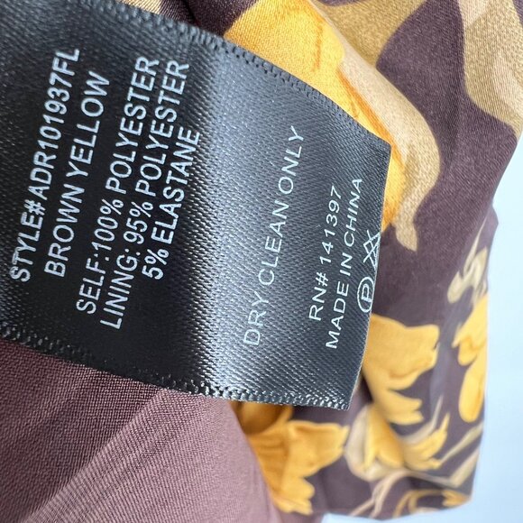 Floret Studios Floral Long Sleeve Ruched Square Neck Dress Yellow Brown XS NWOT - Picture 11 of 15